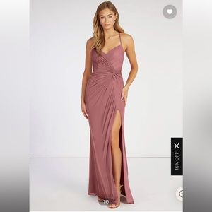 Azazie Desert Rose Bridesmaid Dress - Sheath Pleated Mesh Floor-Length Dress